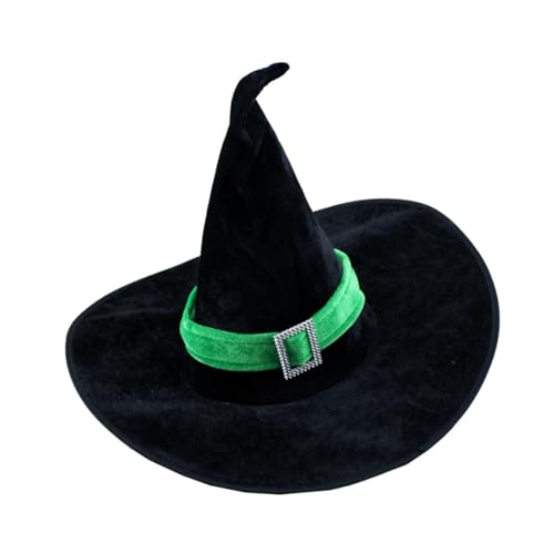 Healeved Velour Hexenhut Sorceress Hat aus Schwarzem und Grünem Material Halloween Kostüm Partyaccessoire Karneval Verkleidung Festlicher Hexenhut für Damen Zufällige Farbe von Healeved