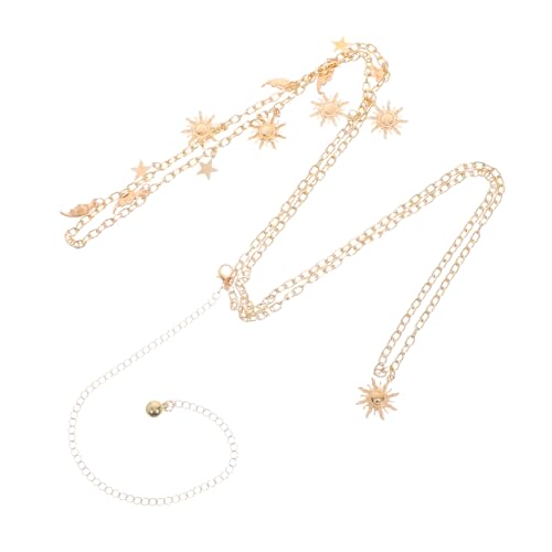 Healeved Verstellbare Damen Taillenkette Metall Doppel-lagen Mond Stern Körperkette Leicht Elegant Für Kleider Jeans Events Goldfarben von Healeved