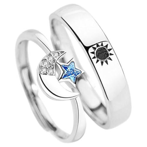 Healeved Verstellbare Partner Ringe aus Hochwertiger Metalllegierung mit Sonne Mond und Stern Design Modisch und Langlebig Geschenkidee für Valentinstag oder Jahrestag von Healeved