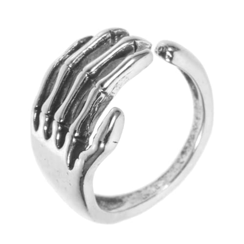 Healeved Verstellbarer Gothic Skull Claw Ring für Damen und Herren Modischer Offener Fingerschmuck Stilvoller Punk Accessoire Einzigartiger Alloy Ring für Partys und Alltag von Healeved