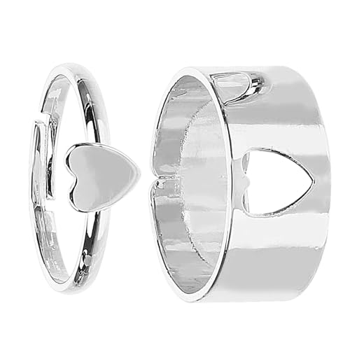 Healeved Verstellbarer Offener Herzring für Frauen Punk style Liebesringe Modisches Statement schmuckstück für Teen Verstellbar Silberfarben Ästhetischer Couples Ring von Healeved