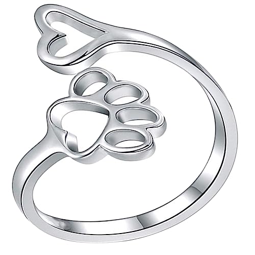 Healeved Verstellbarer Offener Silberring für Damen mit Hundepfoten und Langlebiger Schmuck Ungeschlossener Fingerring Dekoratives für Frauen und Mädchen von Healeved