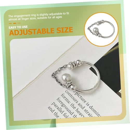 Healeved Verstellbarer Perlenring Damen Offener Silberring mit Perlenkette Eleganter Schmuck für Alltag und Geschenk Valentinstag Jubiläum von Healeved