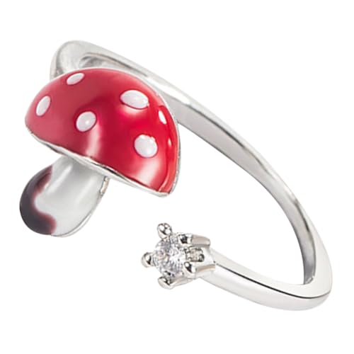 Healeved Verstellbarer Pilzring Damen Offener Fingerring aus Legierung Modischer Schmuck für Teenager Mädchen Ästhetischer Ring für Alltag Weihnachten und Besondere Anlässe von Healeved