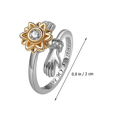 Healeved Verstellbarer Sonnenblumenring Damen Silber Rotierender Schmuck Ring für Teen Cooles Design Alltag Party von Healeved