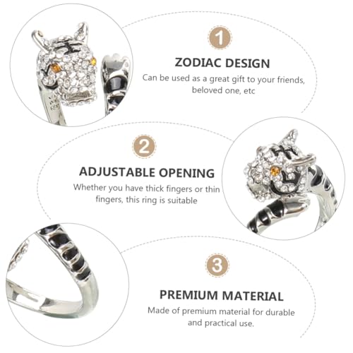 Healeved Verstellbarer Tierkreiszeichen Ring Tiger Silber Offener Kupferring Unisex Modischer Finger Schmuck für Damen und Herren Geschenkidee zu Geburtstag und Jubiläum von Healeved