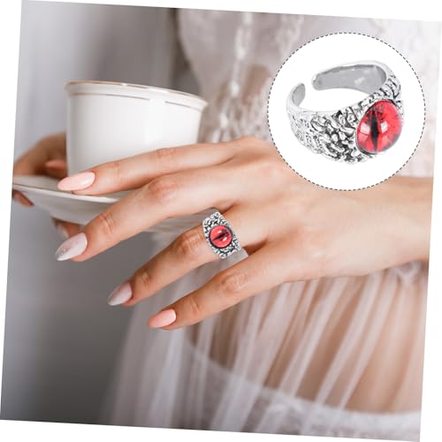 Healeved Verstellbarer Vintage Offener Ring Herren Schmuck Unisex Punk Accessoire mit Tiefrotem Dämonenauge Einstellbarer Ring für Alltag und Events von Healeved
