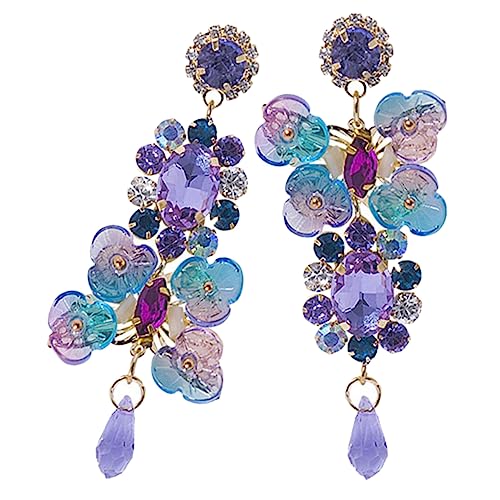 Healeved Vintage Blüten Ohrstecker Bunte Ohrhänger für Damen Asymmetrische Silberne Ohrschmuck mit Funkelnden Kristallblumen Modeschmuck für Geburtstag und Hochzeit von Healeved