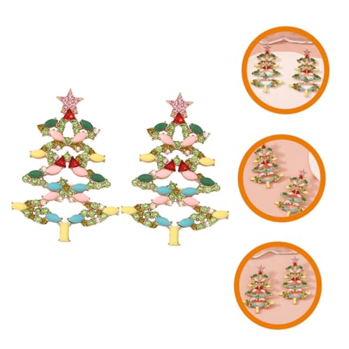 Healeved Vintage Bunte Edelstein Weihnachtsbaum Ohrringe Damen Festlicher Modeschmuck Elegant Leicht Vielseitig Kombinierbar Ohrstecker für Weihnachten von Healeved