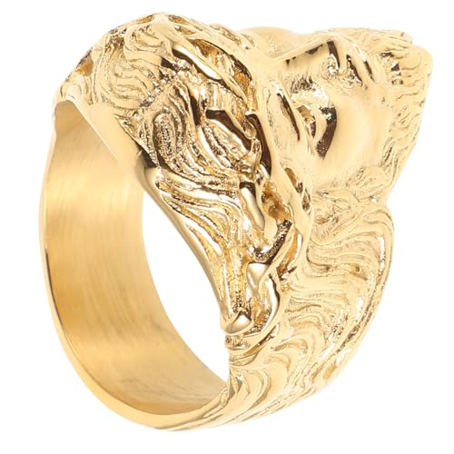 Healeved Vintage Christlicher Herrenring aus mit Jesus Gesicht Graviert Goldfarbener Siegelring Modisches Amulett für Religiöse Zeremonien und Alltag von Healeved
