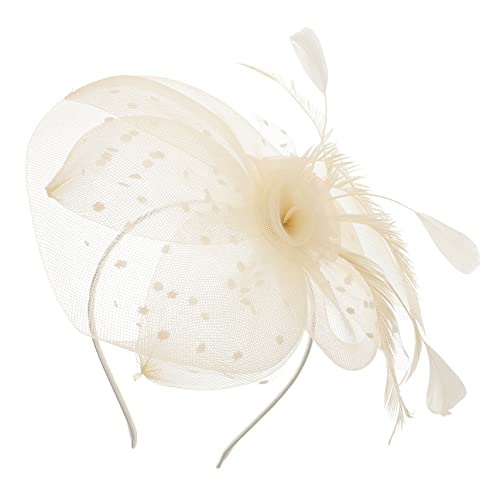 Healeved Vintage Fascinator Haarband mit Schleier für Cocktail Tea Party Hochzeit Festliche Anlässe Eleganter Haarschmuck für Frauen Cremefarbe von Healeved