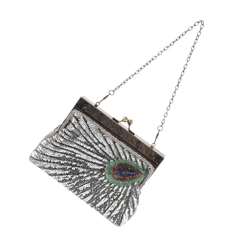 Healeved Vintage Perlen Pailletten Pfau Clutch Handtasche Damen Abendtasche Handmade Glitzernd Hochzeit Bankett Cocktail Bag von Healeved