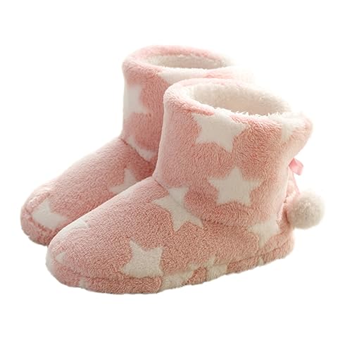 Healeved Warme Damen Hausschuhe Winter Bootie Slipper mit Plüschfutter und Sternenmuster Rutschfest Kuschelig Indoor Komfort Boots für Kalte Tage Rosa von Healeved