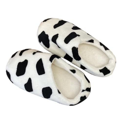 Healeved Warme Kuhmuster Hausschuhe Damen Flauschige Indoor Slipper Rutschfest Kuschelig Gemütlich für Winter und Zuhause von Healeved