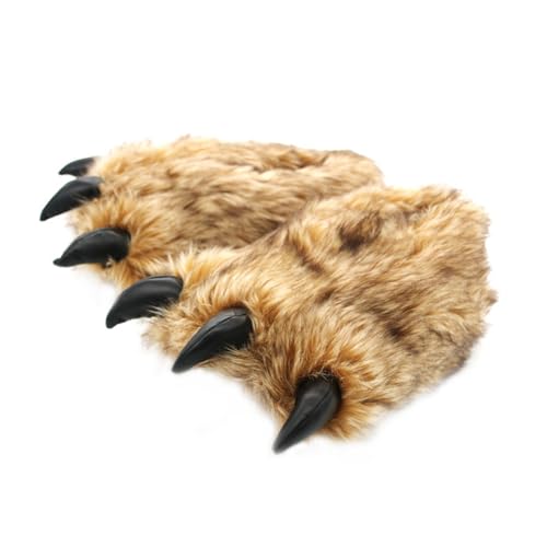 Healeved Warme Plüsch Hausschuhe Bärenpfote Design Rutschfest Weiche Winter Slipper für Damen und Herren Flauschige Indoor Pantoffeln für Schlafzimmer und Alltag Braun von Healeved