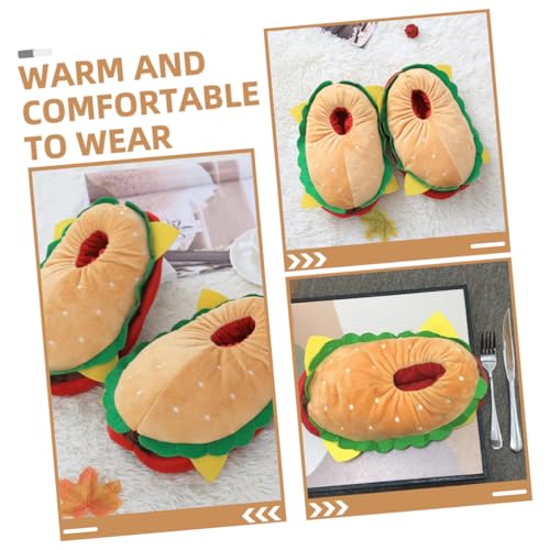 Healeved Warme Winter Hausschuhe Burger Design Flauschige Cartoon Pantoffeln Damen Herren Rutschfest Kuschelig Weiche Indoor Schuhe von Healeved