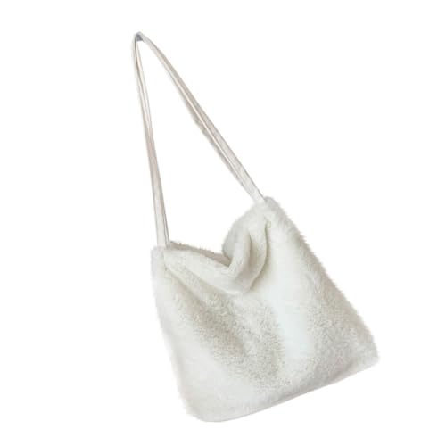 Healeved Weiche Plüsch Schultertasche Damen Stylish Umhängetasche Student Tragbar Leicht Weiß Niedliche Winter Tasche Handtasche von Healeved