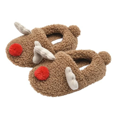 Healeved Weiche Warme Damen Hausschuhe mit Rutsch Sohle Plüschfutter Gemütliche Winter Slipper für Drinnen Rutschfeste Kuschelige Wohnpantoffeln mit Elchmotiv von Healeved