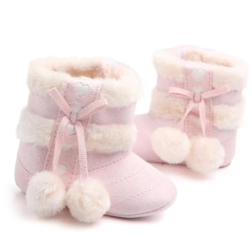 Healeved Weiche Warme Weihnachtsstiefel mit Baumwollfutter Schleifendekor Atmungsaktiv Leicht für Krabbel und Lauflernschuhe im Winter Hellrosa von Healeved
