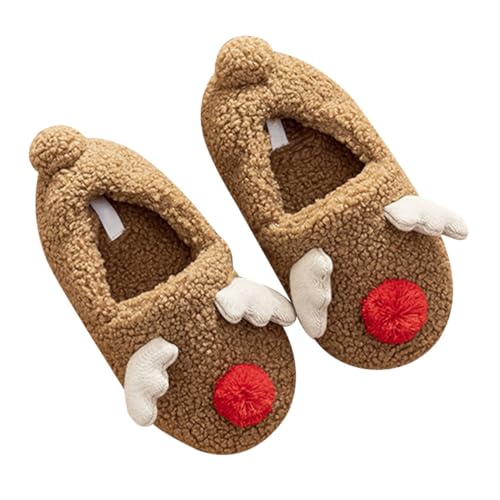 Healeved Weiche Weihnachts-elch-hausschuhe Braun Warmhaltend Rutschfest Komfortabel Innenbereich Winterpantoffeln Geeignet für Familie Freizeit Zuhause von Healeved