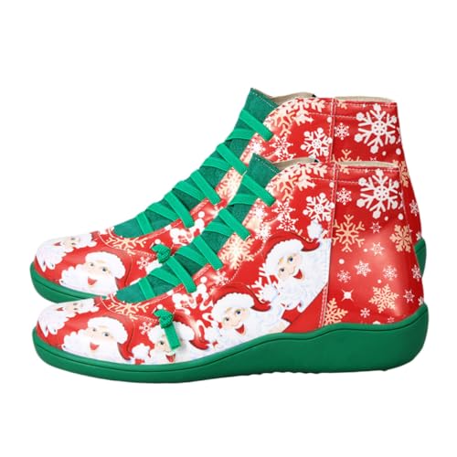Healeved Weihnachtliche Damen Kurzstiefel Grün Xmas Casual Schuhe Festliche Herbst Winter Party Schuhe Komfortabel und Modisch von Healeved
