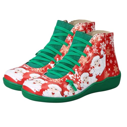 Healeved Weihnachtliche Damen Kurzstiefel aus PU Kunstleder Atmungsaktiv Rutschfest Modisch für Herbst Winter als und Alltagsschuh Grün von Healeved
