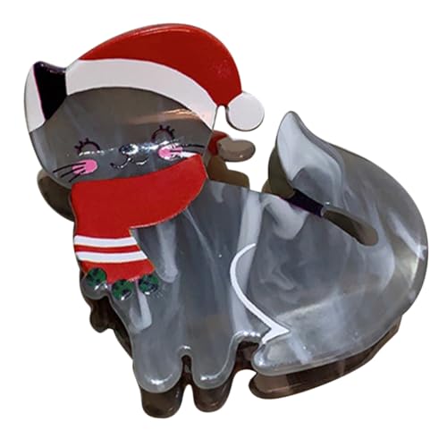 Healeved Weihnachtlicher Haarklammer Katzen Design Acetat Haarkralle für Dickes Haar Kleine Robuste Haarspange Damen Rutschfest Langlebig für Alltag Party Weihnachten von Healeved
