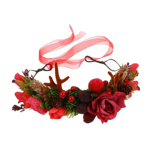 Healeved Weihnachtlicher Haarreif mit Beeren und Hirschgeweih Handgefertigter Winter Kopfschmuck für Frauen Festliches Accessoire für Weihnachtsfeier und Fotoshooting von Healeved