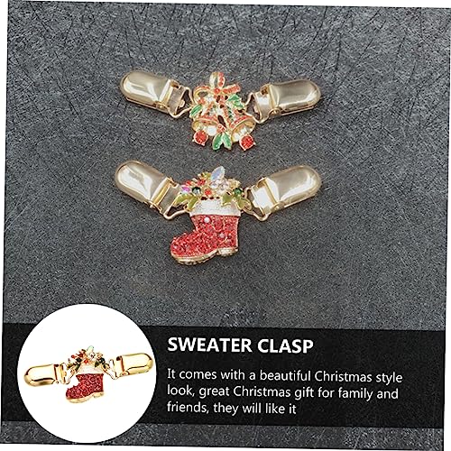 Healeved Weihnachtlicher Pullover Schal Clip Eleganter Cardigan Clip mit Schneestiefel Design Dekorativer Strickjackenverschluss für Damen Festliche Schmuckbrosche für Party und Alltag von Healeved