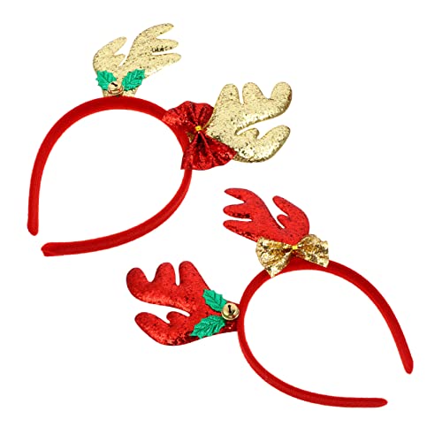 Healeved 2stücke Weihnachtsdeko Haarreif Mit Antler-design Roter Goldener Rentier-haarband Stilvoller Kopfschmuck Für Partys Cosplay Und Festliche Anlässe von Healeved