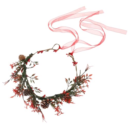 Healeved Weihnachtsblumenkrone Blumenstirnband Für Damen Weihnachtskopfschmuck Mit Roten Beeren Waldhochzeitskranz Blumenkranzstirnband Handgefertigte Blumenkrone Kopfschmuck Aus Roten von Healeved