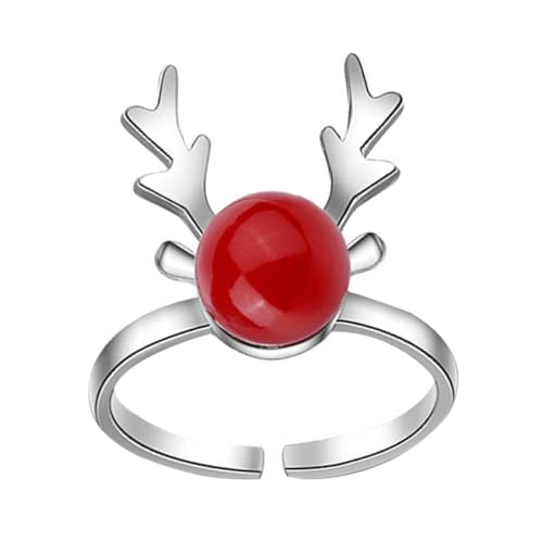 Healeved Weihnachtsring Damen Elch Perlenring Festlicher Schmuck Charmanter Fingerreif als für Weihnachten von Healeved