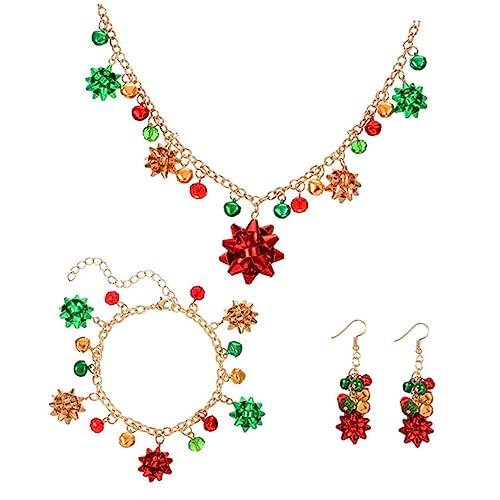 Healeved Weihnachtsschmuckset Damen Jingle Bell Ohrringe Halskette Armband Farbenfrohe Blumen Design Festlicher Schmuck für Frauen und Mädchen von Healeved