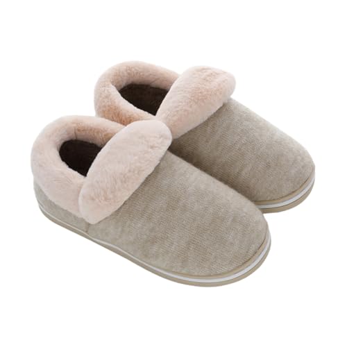 Healeved Winter Hausschuhe Damen Plüsch Slipper mit Rutschfester Sohle Gefüttert Geschlossen Warm und Angenehm für Indoor Zuhause Khaki von Healeved