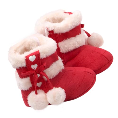 Healeved Winter Schneestiefel mit Rutschfester Sohle und Weichem Niedliche Junge Mädchen Schuhe mit Schleifenmotiv Warme Lauflernschuhe für Junge Mädchen Rot von Healeved