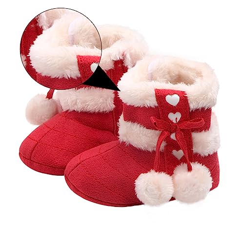 Healeved Winter Stiefel mit Schleife Warme Baumwoll Babyschuhe Rutschfest Atmungsaktiv Weiche Prewalker für Kleinkinder Weihnachts Boots für Junge Mädchen Monate von Healeved