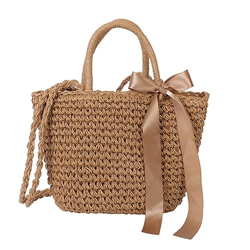 Healeved Woven Handtasche Strandtasche Damen Schultertasche Geflochtene Umhängetasche für Alltag und Sommerurlaub Elegant und Leicht Tragbar in Braun von Healeved