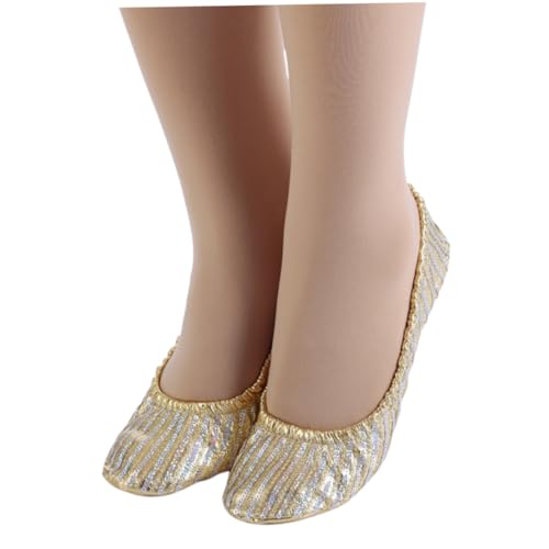 Healeved Yoga Schuhe Damen Gold Leichte Atmungsaktive Tanzschuhe mit Rutsch Sohle Elastischem Band für Yoga Ballett Moderner Tanz und Indoor Aktivitäten von Healeved