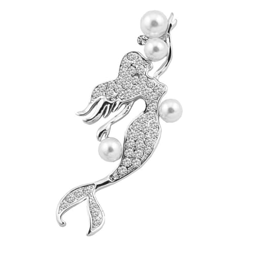 Healeved Zarte Meerjungfrau Brosche mit Strass Perlen Corsage Pin für Damen Silberfarbene Anstecknadel Geeignet für Kleidung Taschen Schals und Hüte Elegantes Geschenk für Frauen und von Healeved