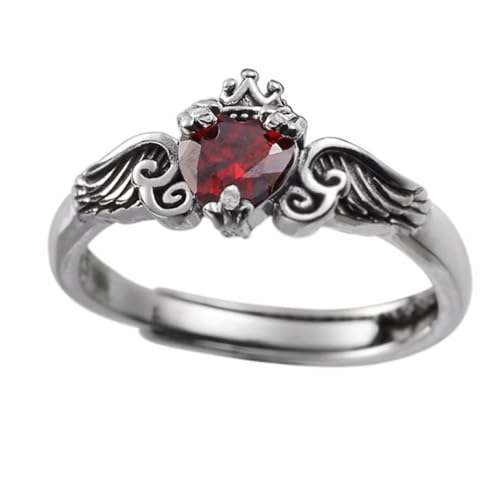 Healeved Zirkonring Retro Kronenring Flügel Damenring Zierkragenring Für Frauen Hochzeit Party Geschenk Fingerring Aus Kupfer von Healeved