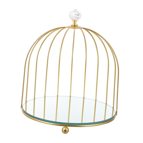 Healeved verspiegelter Vogelkäfig Gestell Schmuckstück steht Tabletts Schmuckaufbewahrungsplatte Deckel regalhalterung Kosmetik-Organizer aus Eisen Kosmetik-Eisenregal Kosmetikhalter Golden von Healeved
