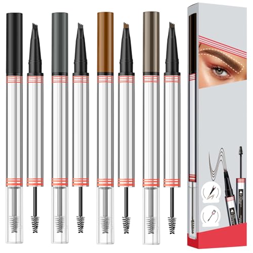 2in1 Augenbrauenstift mit Gel, Microblading pen & wasserfester brow pencil – ideal für lidschatten stift & haarklammern damen, mit 4 Gabelspitzen, 2-in-1 Brow Pen, 2025 Neu Microblading (4PC-Farbe) von Healife