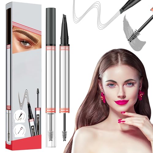 2in1 Augenbrauenstift mit Gel, Microblading pen & wasserfester brow pencil – ideal für lidschatten stift & haarklammern damen, mit 4 Gabelspitzen, 2-in-1 Brow Pen, 2025 Neu Microblading (03#Grau) von Healife