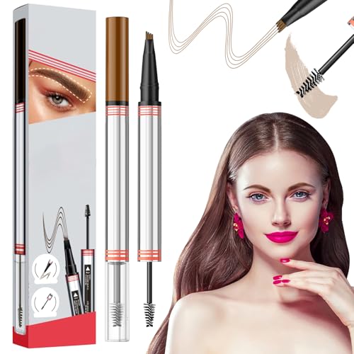 2in1 Augenbrauenstift mit Gel, Microblading pen & wasserfester brow pencil – ideal für lidschatten stift & haarklammern damen, mit 4 Gabelspitzen, 2-in-1 Brow Pen, 2025 Neu Microblading (01#Hellbraun) von Healife