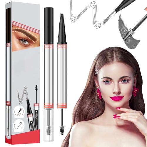 2in1 Augenbrauenstift mit Gel, Microblading pen & wasserfester brow pencil – ideal für lidschatten stift & haarklammern damen, mit 4 Gabelspitzen, 2-in-1 Brow Pen, 2025 Neu Microblading (04#Schwarz) von Healife