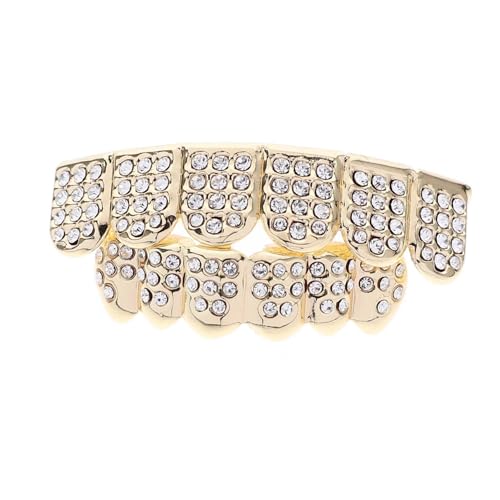 Healifty 1 Satz Goldene Hip Hop Zahn Grills Set Abnehmbare Zähne Dekoration für Cosplay und Partys Hochwertige Zahnschmuck mit Echten Zirkonia für Halloween und Musikveranstaltungen von Healifty