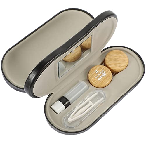 Healifty 2-in-1-Kontaktlinsenbehälter mit Spiegelpinzettenentferner, Dual-Use-Design für Männer und Frauen, Holzfarbe von Healifty