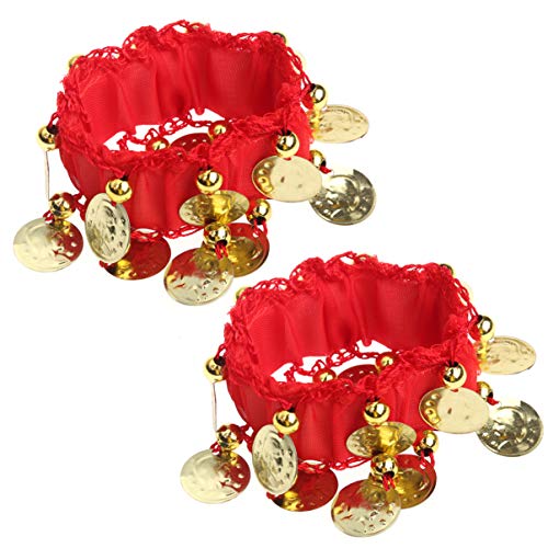 Healifty Bauchtanz Handgelenk Manschetten Chiffon Münze Knöchel Arm Armbänder Armband Tänzer Kostüm Zubehör für Damen Mädchen Frauen (Rot) von Healifty