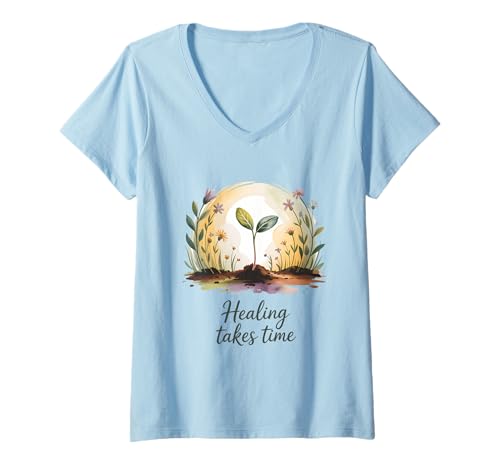 Damen Psychische Gesundheit Wachstum Natur Pflanze T-Shirt mit V-Ausschnitt Damen Psychische Gesundheit Wachstum Natur Pflanze T-Shirt mit V-Ausschnitt von Healing Journey Wellness Wear