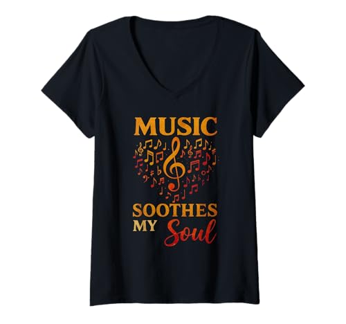 Damen Music Soul Notenschlüssel Noten Retro Emotionaler Sound T-Shirt mit V-Ausschnitt Damen Music Soul Notenschlüssel Noten Retro Emotionaler Sound T-Shirt mit V-Ausschnitt von Healing Music Vibe For Musicians & Studio Crew
